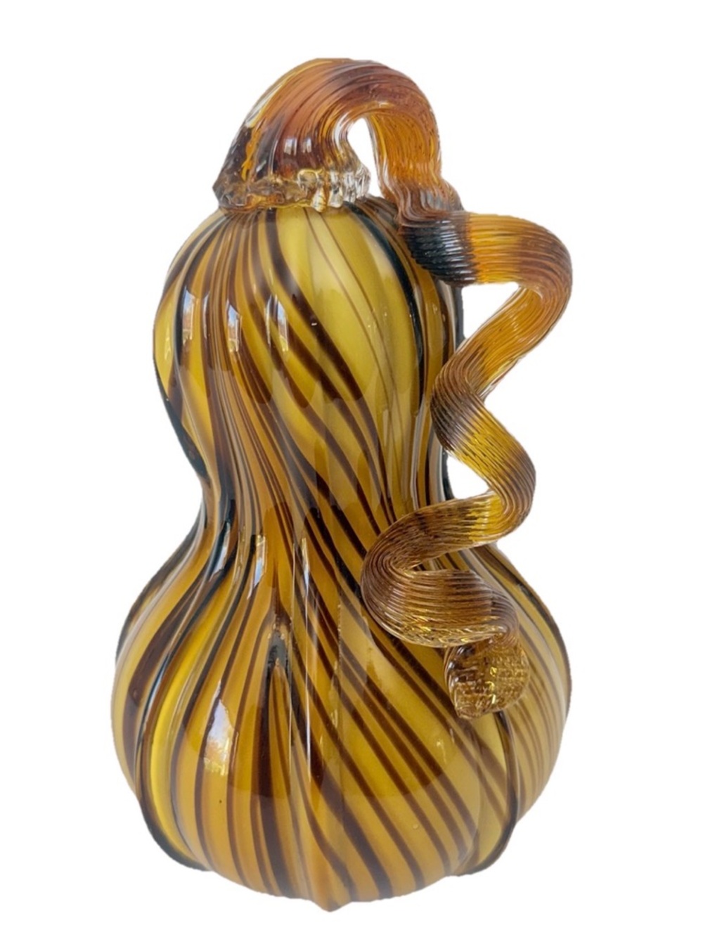 Murano Style Art Glass Vase Amber Brown Swirl Hand Blown Sculptural MCM Decor
